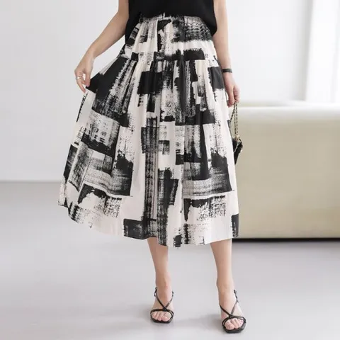 [키첼](MADE) 롤헨 밴딩 패턴 롱 스커트