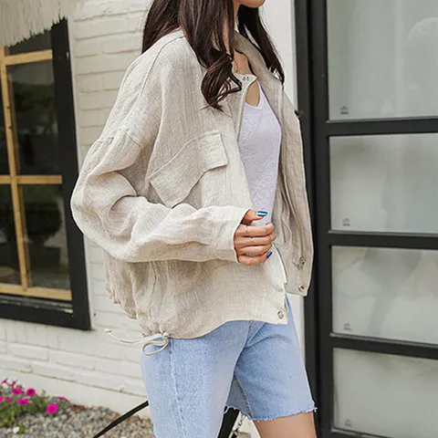 [페리엠]린넨 집업 포켓 루즈핏 봄 여름 젤리린넨자켓