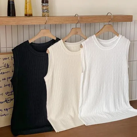 [옷자락 무료배송] 여자 케이블 라운드넥 정장 민소매니트 나시