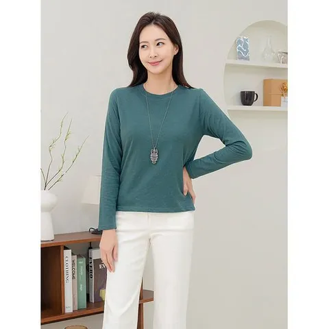 [드리다] 봄 가을 여자 이너 기본티 크롭 라운드 빅사이즈 면 티셔츠 40-50대 중년여성 엄마옷 미시 출근룩