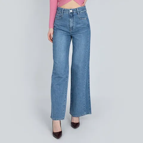 [게스]게스 여성 청바지 허리절개 배색 와이드 미디엄블루 YN5D6