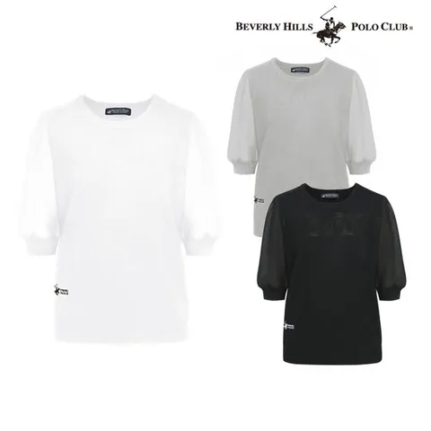 [비버리힐스폴로클럽] 여성 히아신스 빅로고 니트 반팔티