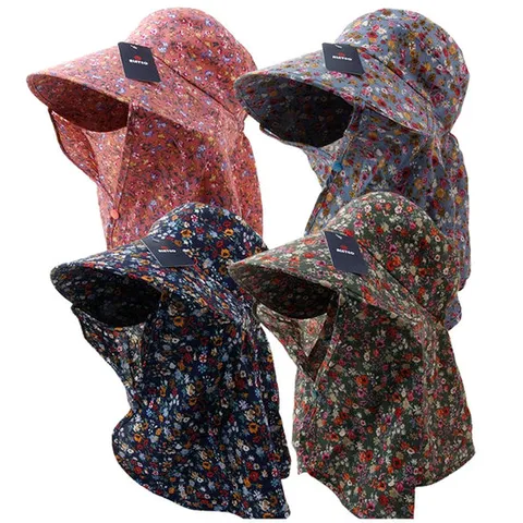 플라워 햇빛차단 치마 벙거지 4color 엄마 중년 모자/OM-B41032