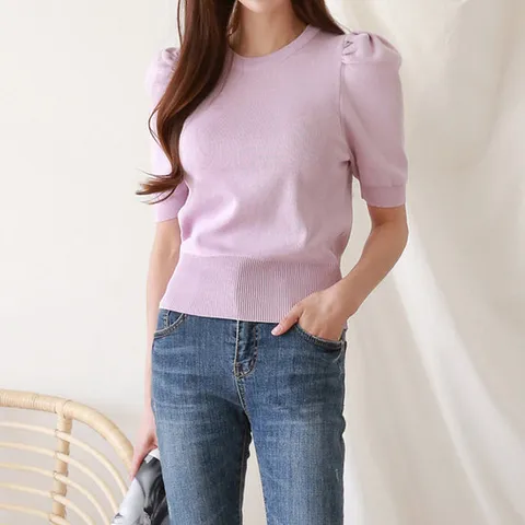 [한정/특가] 데일리 퍼프라운드 반팔 니트_O2404KN048B_H