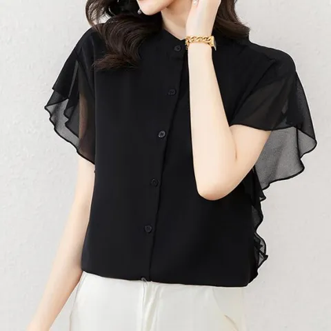 [블랙퀸] 러플소매 기본쉬폰셔츠 blk001331