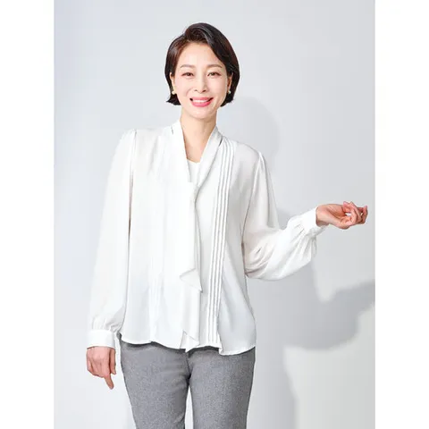 [마담엘레강스] 스트랩 타이 핀턱 블라우스 K241BL16_화이트