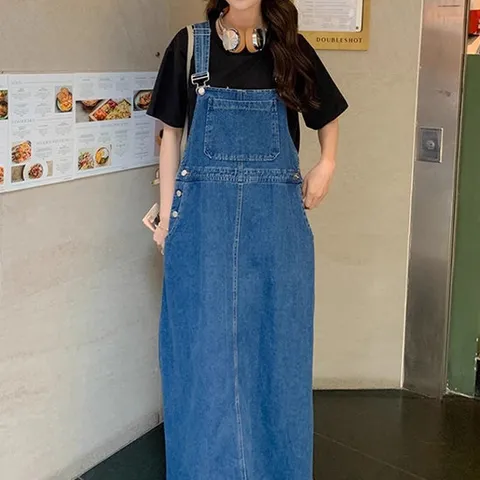 [아리엘스타일]러블리 캐주얼룩 락키데님멜빵원피스