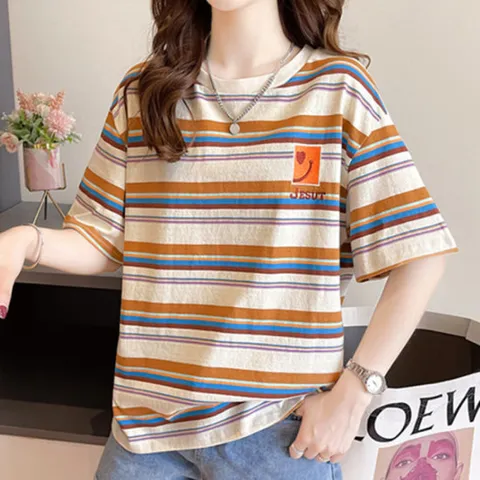 나바바 / NT1535 단가라 자수 포인트 반팔 티셔츠