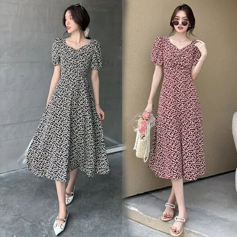 여성 여름 휴양지 여행룩 앵두 반팔 셔링 원피스