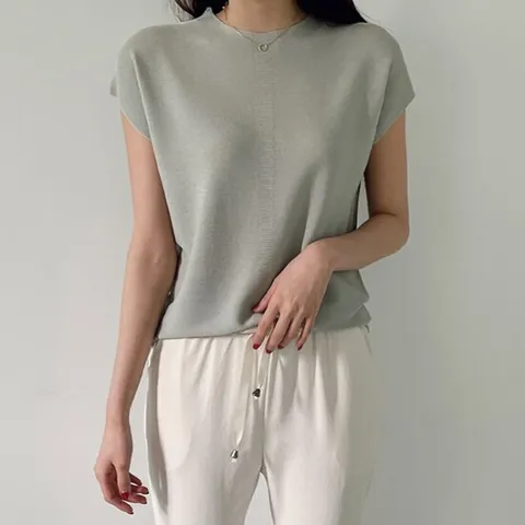 [어반프랑] 카일 양두 캡소매 썸머 반팔 나시 니트 티