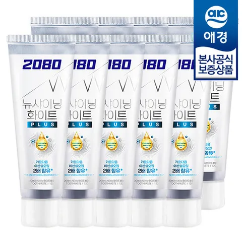 [애경] 2080 뉴샤이닝 화이트플러스 치약140g x10개 / 미백치약