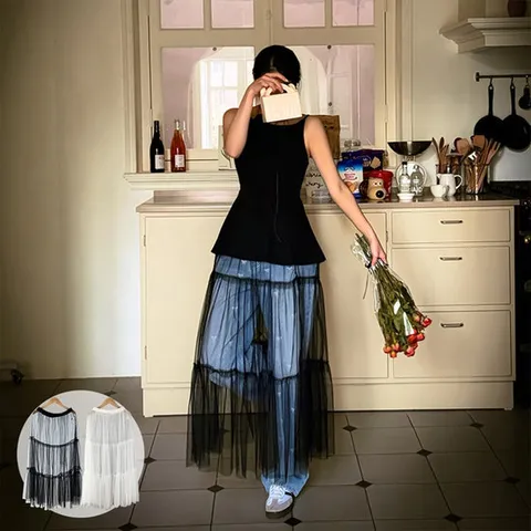 비치팜 / 시스루 샤 밴딩 웨딩 스커트