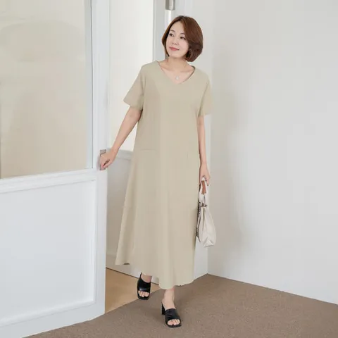 엄마옷 마담4060 원피스브이넥반팔롱-ZOP2504002-