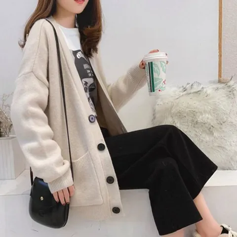 데일리가디건 여성 오버핏 통통 비비드 칼라 브이넥 포켓 롱 가