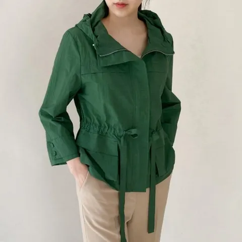 [다잇템]여자 여름 후드 허리끈 슬림핏 야상 코튼 자켓