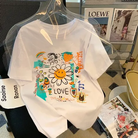 [모어씨유] 해바라기 반팔 탑 프린트 티셔츠