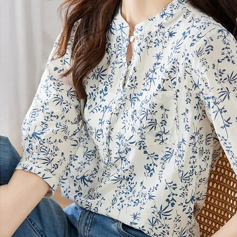 [블랙퀸] 필쏘굿 차이나카라 면 블라우스 blk001414