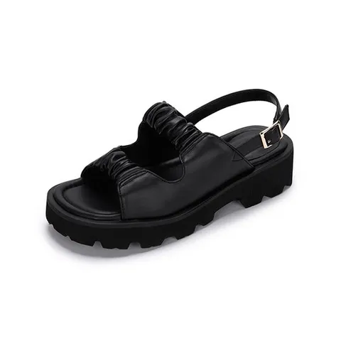 엠.무크 마룬 셔링 캐주얼 플랫폼샌들 블랙 516423508ZA