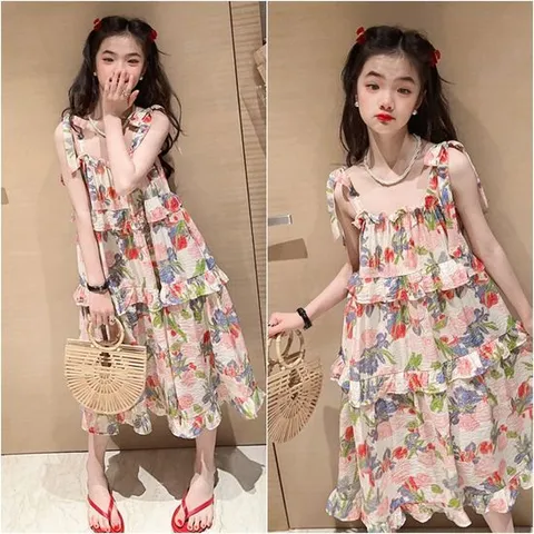 [삐삐네옷가게]삐삐네옷가게 여아 주니어 쉬폰플라워 여름 휴가 원피스