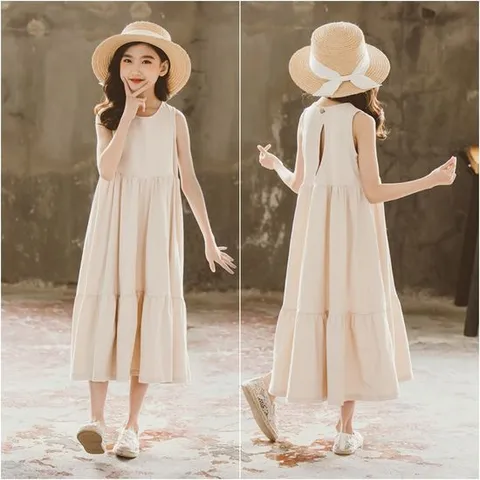 [삐삐네옷가게]삐삐네옷가게 여아 주니어 퓨어베이지 민소매 원피스