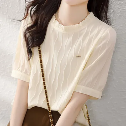 나바바 / NB2075 물결 프릴 라운드넥 반팔 블라우