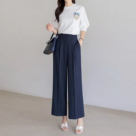 [루이스엔젤] 텐셀 스트라이프 와이드 슬랙스 악마팬츠vol.120