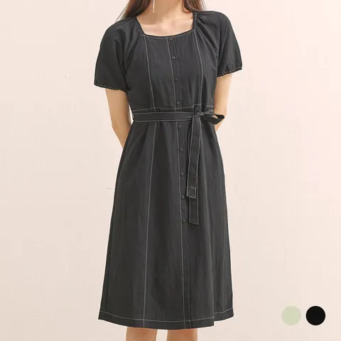 [클라비스]스티치 스퀘어넥 원피스(CVOWA3702Q)