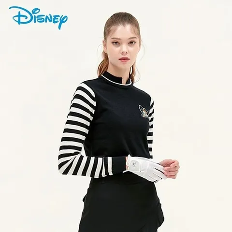 [디즈니골프]여성 라운드 스트라이프 배색 니트티 HL3LKT090