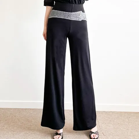 까르죠아 은빛 벨트 세미 와이드 팬츠 스포츠 댄스복 빅사이즈