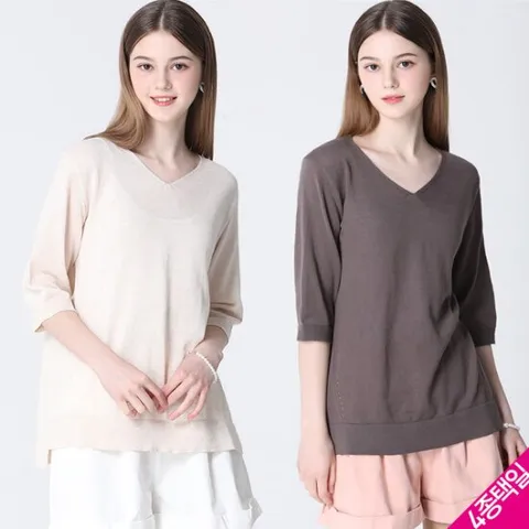 [GS단독] [르오트] 린넨 블렌디드 5부소매 썸머니트(4종택일)