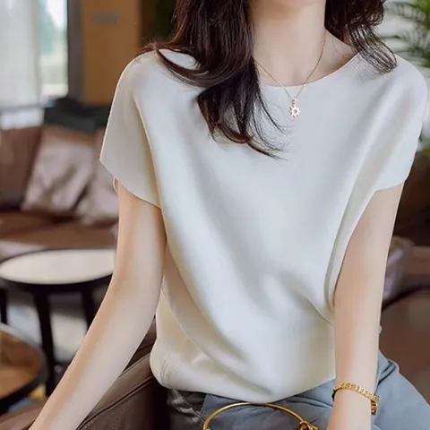 LD 플로르 루즈핏 반팔 라운드넥 니트 티셔츠 여성 여름 봄 가오