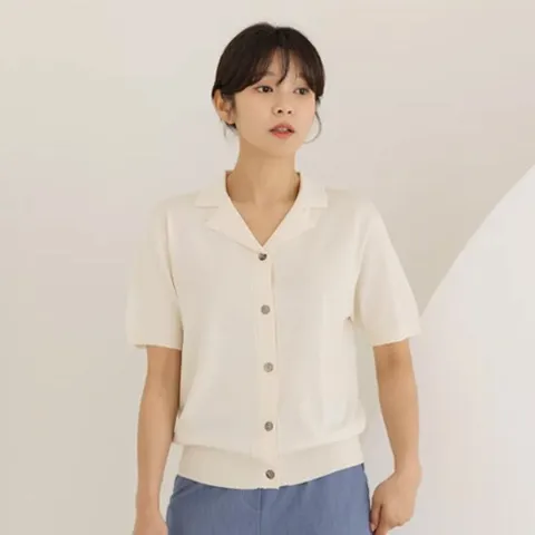 여름)카라 반팔 니트 가디건 v00666