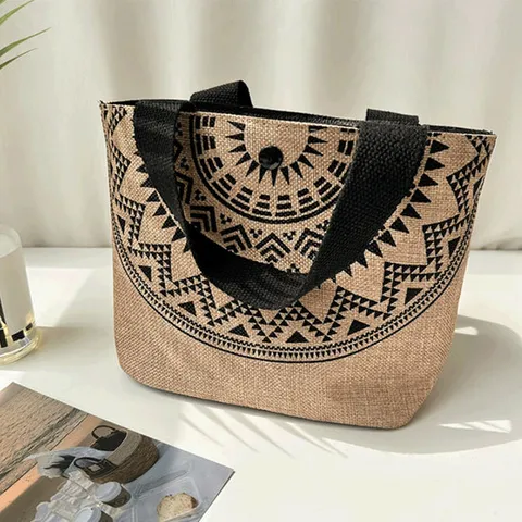 여름 데일리 에스닉 패턴 린넨 토트백
