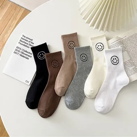 학생 귀여운 스마일 중목 양말 긴목 삭스 6색상