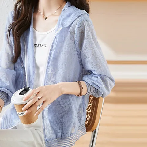 [블랙퀸]마감할인 커믈리 세미 시스루 후드 썸머점퍼 blk001524