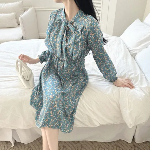 [로아리빙]플라워 러플 봄 가을 원피스 쉬폰 프릴 여자데이트룩