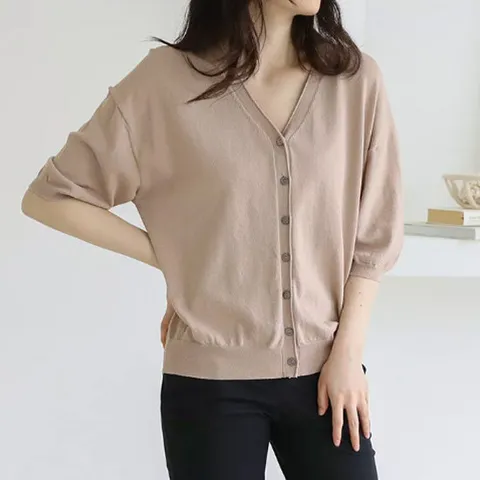 [바네사빈] 여름)7부 브이넥 니트 가디건 v00668