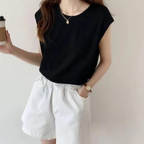 여성 민소매 티셔츠 짧은 반팔 이너티 빅사이즈 여름 코디