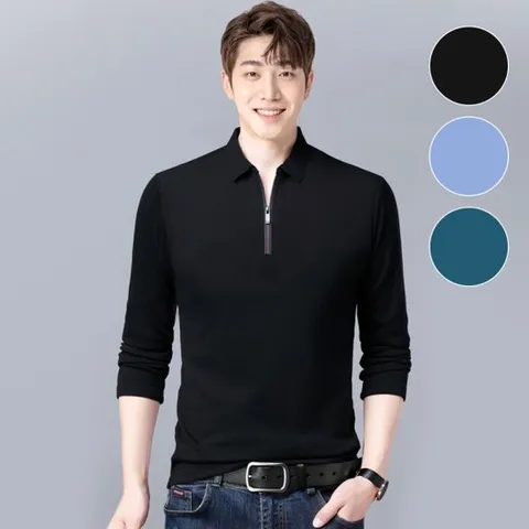 [로아리빙]남성 긴팔 기능성 골프상의 카라티 반집업 PK 유니폼