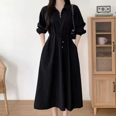 여자롱원피스 여성 캐주얼 카라 롱원피스 1P 봄가을 치마 데이트