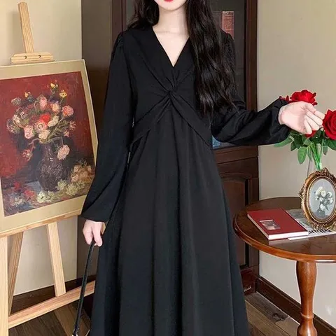 결혼식패션하객룩 여자 직장인 가을 쉬폰 원피스 간절기 브이넥