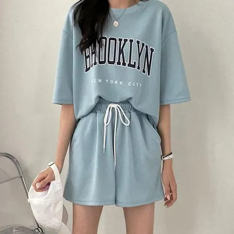 [라일리의류] Rly 여성 레터링 포인트 여름 반팔 상하의세트 트