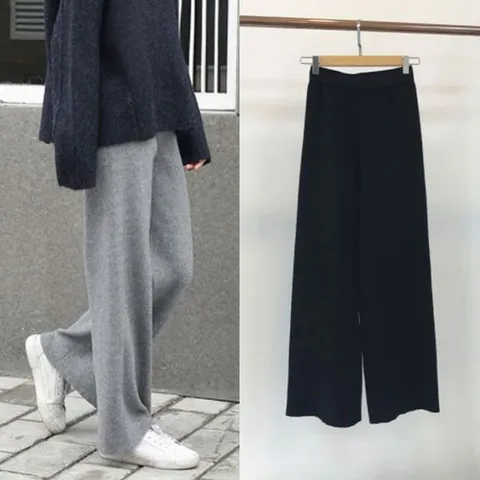 니트와이드팬츠 밴딩 와이드 골지 니트 팬츠 HH A46