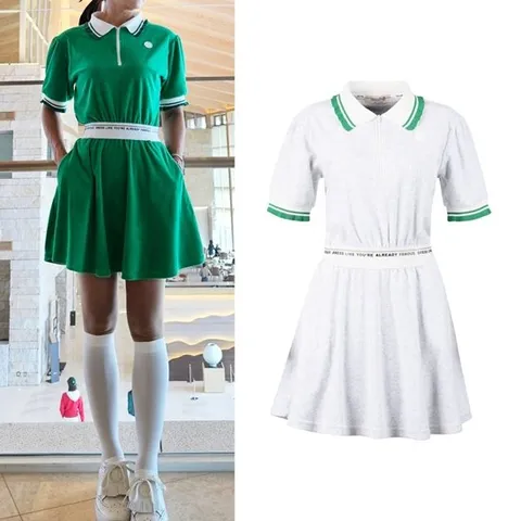 럭스골프 여성 프릴 시보리 테리 반팔 원피스 TO4M110W