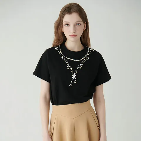 [SATIN] 진주 포인트 티셔츠 O242T582