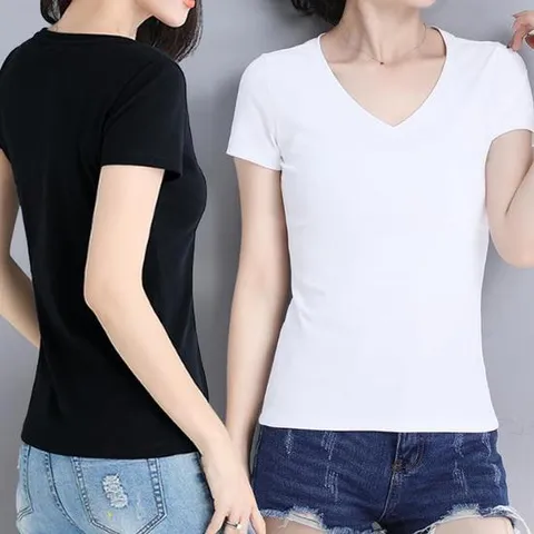 여자 여름 브이넥 V넥 반팔 티셔츠 흰티 이너티 기본 슬림핏