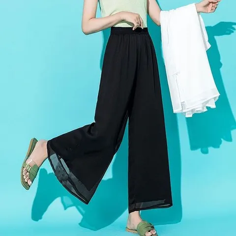 여성여름팬츠 쉬폰 허리밴딩 통바지 와이드핏 나팔바지 편한 팬