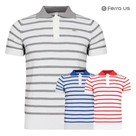 [페라어스]페라어스 남성 스트라이프 반팔 카라 여름 골프니트 C