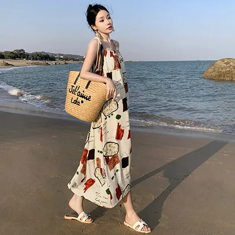 [이쁘다] 퓨어즈 패턴 끈나시 롱 원피스