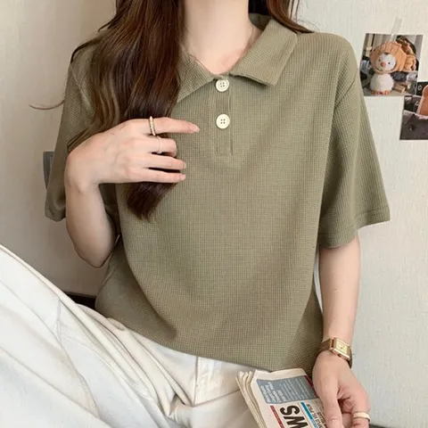 [블랙퀸]마감할인 와플패턴 카라 반팔티셔츠 blk001720